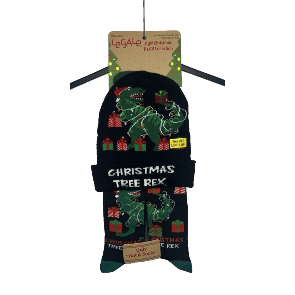 LeGale Ugly Christmas Party Collection Christmas Tree Rex‎ Lighted Hat/Socks-